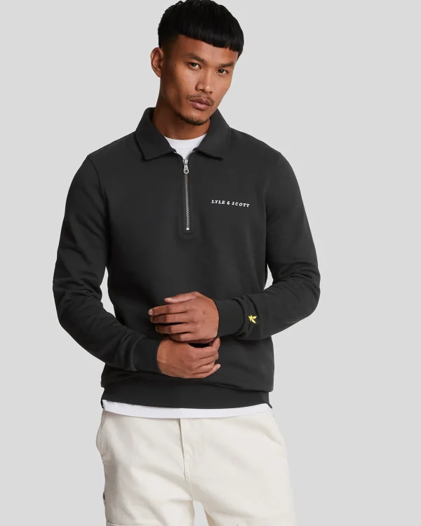 Lyle & Scott Drehbuchsticke | Pullover & Strickwaren<Bestickter Pullover mit 1/4 Reißverschluss und Kragen JetBlack/White
