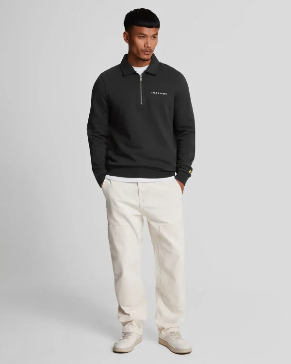 Lyle & Scott Drehbuchsticke | Pullover & Strickwaren<Bestickter Pullover mit 1/4 Reißverschluss und Kragen JetBlack/White