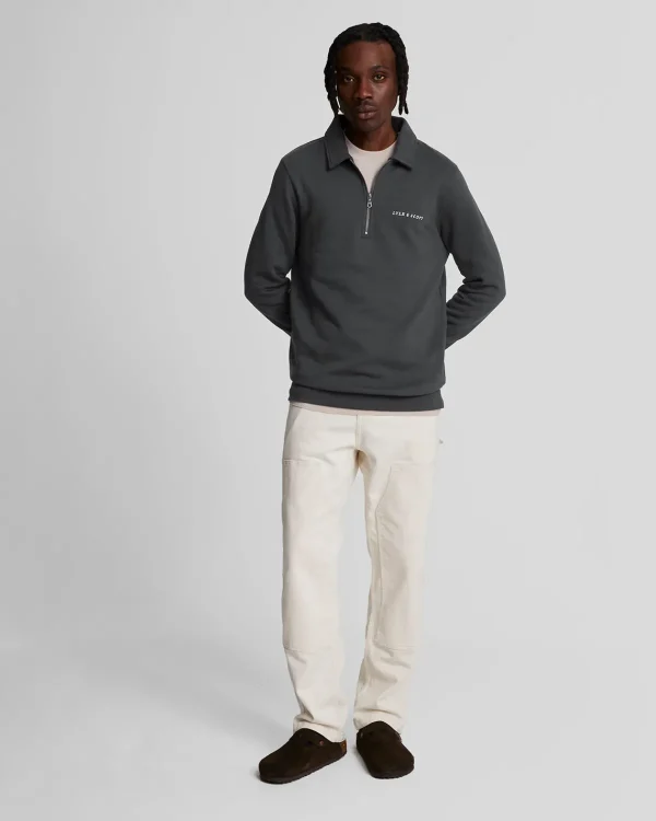 Lyle & Scott Drehbuchsticke | Pullover & Strickwaren<Bestickter Pullover mit 1/4 Reißverschluss und Kragen Gunmetal/Cove