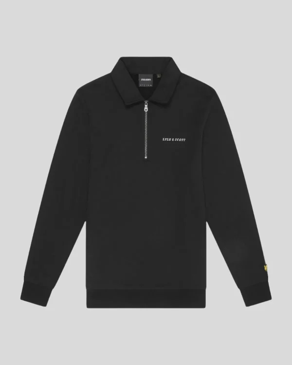 Lyle & Scott Drehbuchsticke | Pullover & Strickwaren<Bestickter Pullover mit 1/4 Reißverschluss und Kragen JetBlack/White