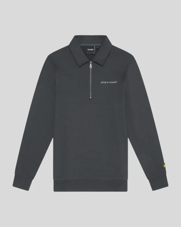 Lyle & Scott Drehbuchsticke | Pullover & Strickwaren<Bestickter Pullover mit 1/4 Reißverschluss und Kragen Gunmetal/Cove