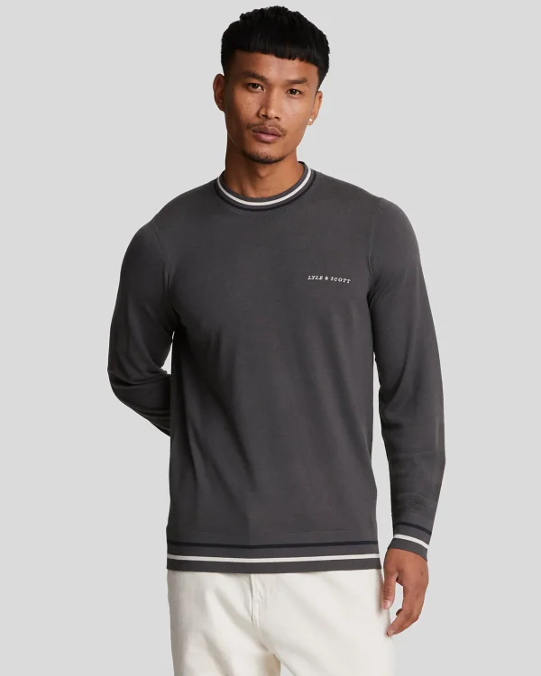 Lyle & Scott Drehbuchsticke | Pullover & Strickwaren<Bestickter Pullover mit Rundhalsausschnitt Gunmetal