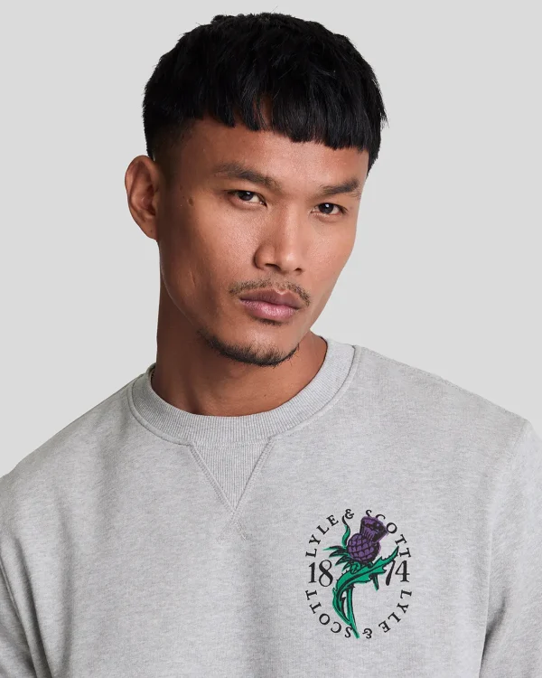 Lyle & Scott Vermächtnis | Sweatshirts<Distel Flora Bedrucktes Sweatshirt mit Rundhalsausschnitt LightGreyMarl