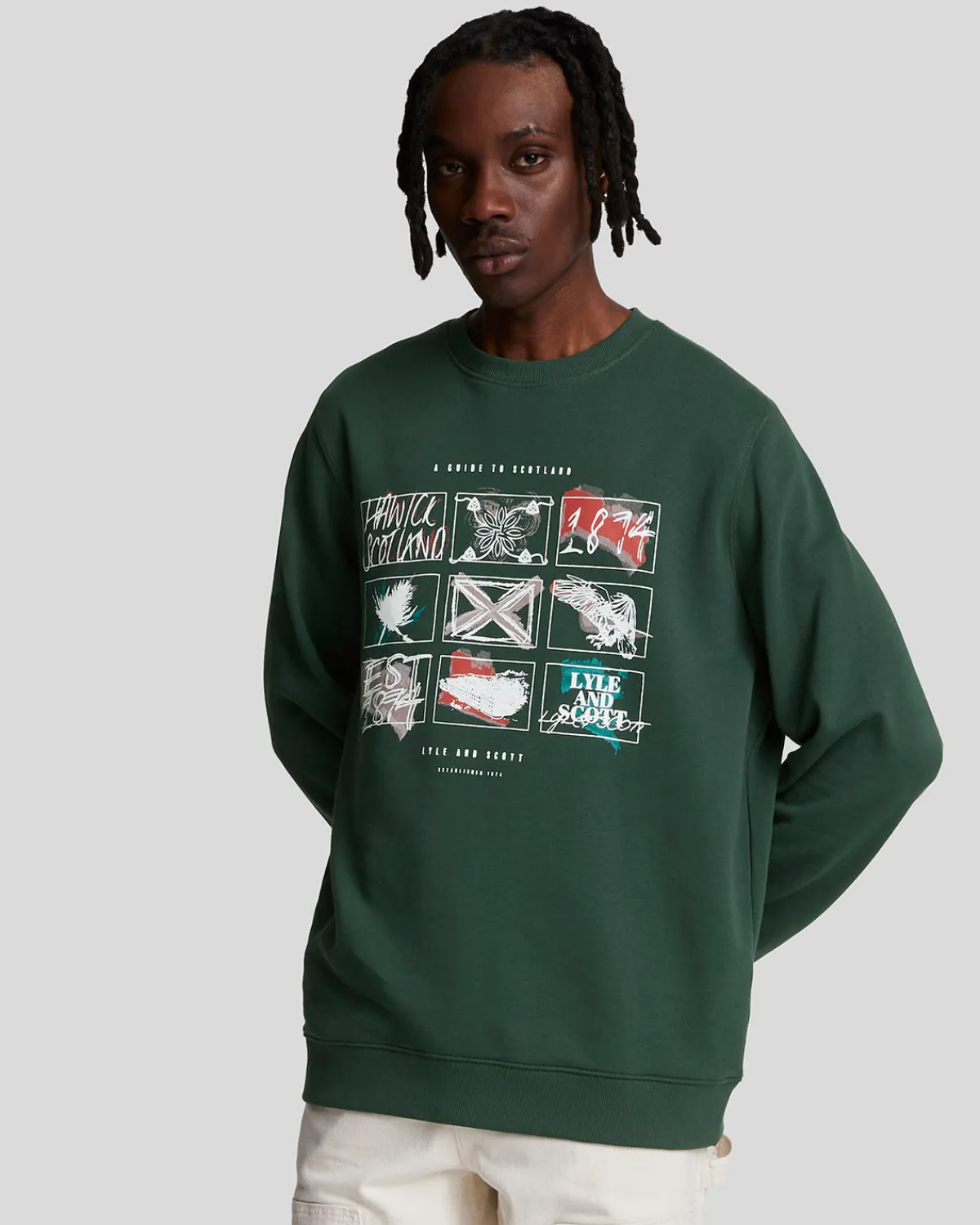 ein_fhrer_durch_schottland_grafik_sweatshirt_0.webp Lyle & Scott Vermächtnis | Sweatshirts<Ein Führer durch Schottland Grafik Sweatshirt ArgyleTeal