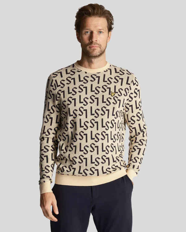 Lyle & Scott Golf<Golf Monogramm gestrickt Rundhalsausschnitt Pullover Sanddüne