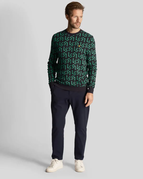 Lyle & Scott Golf<Golf Monogramm gestrickt Rundhalsausschnitt Pullover DunkleMarine