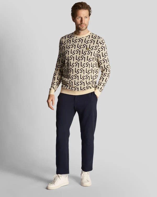 Lyle & Scott Golf<Golf Monogramm gestrickt Rundhalsausschnitt Pullover Sanddüne