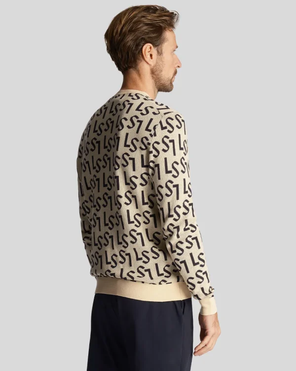 Lyle & Scott Golf<Golf Monogramm gestrickt Rundhalsausschnitt Pullover Sanddüne
