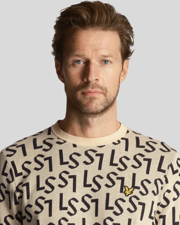 Lyle & Scott Golf<Golf Monogramm gestrickt Rundhalsausschnitt Pullover Sanddüne