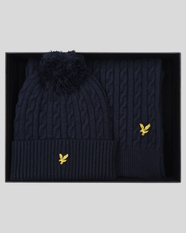 Lyle & Scott Schals & Handschuhe | Kopfbedeckungen<Kabel-Bobble-Mütze & Schal-Set DarkNavy