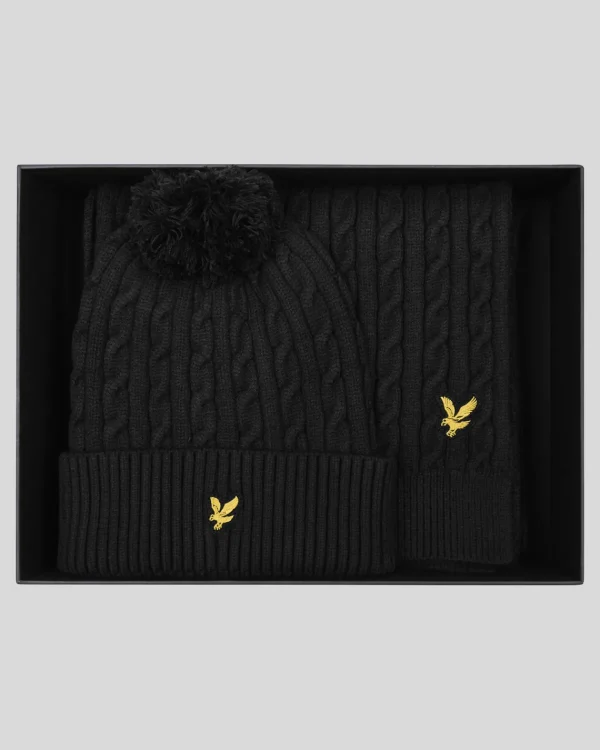 Lyle & Scott Schals & Handschuhe | Kopfbedeckungen<Kabel-Bobble-Mütze & Schal-Set JetBlack