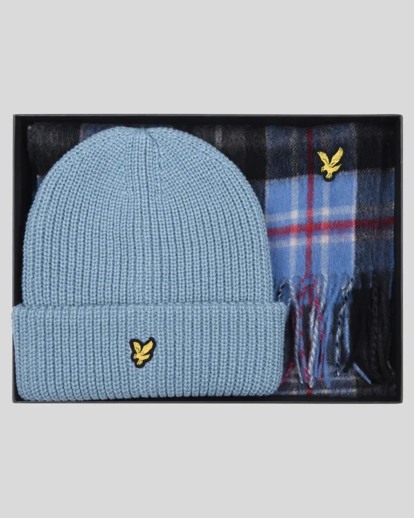 Lyle & Scott Schals & Handschuhe | Kopfbedeckungen<Lambswool Blend Checked Schal & Beanie Geschenkset BlueSmoke