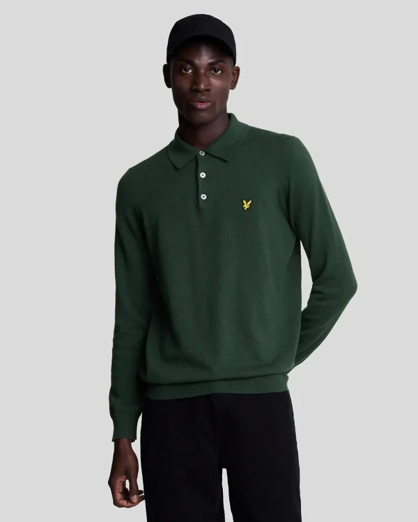 Lyle & Scott Polohemden<Langärmeliges gestricktes Poloshirt aus Baumwolle und Merino ArgyleTeal