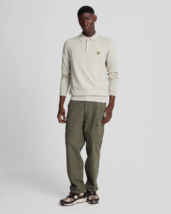 Lyle & Scott Polohemden<Langärmeliges gestricktes Poloshirt aus Baumwolle und Merino Cove