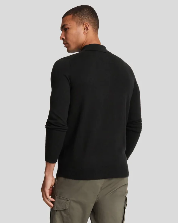Lyle & Scott Polohemden<Langärmeliges gestricktes Poloshirt aus Baumwolle und Merino JetBlack
