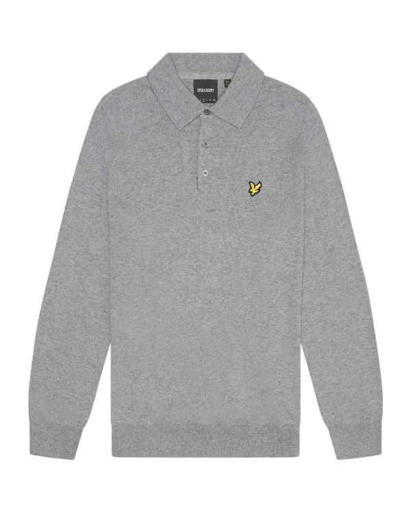 Lyle & Scott Polohemden<Langärmeliges gestricktes Poloshirt aus Baumwolle und Merino MidGreyMarl