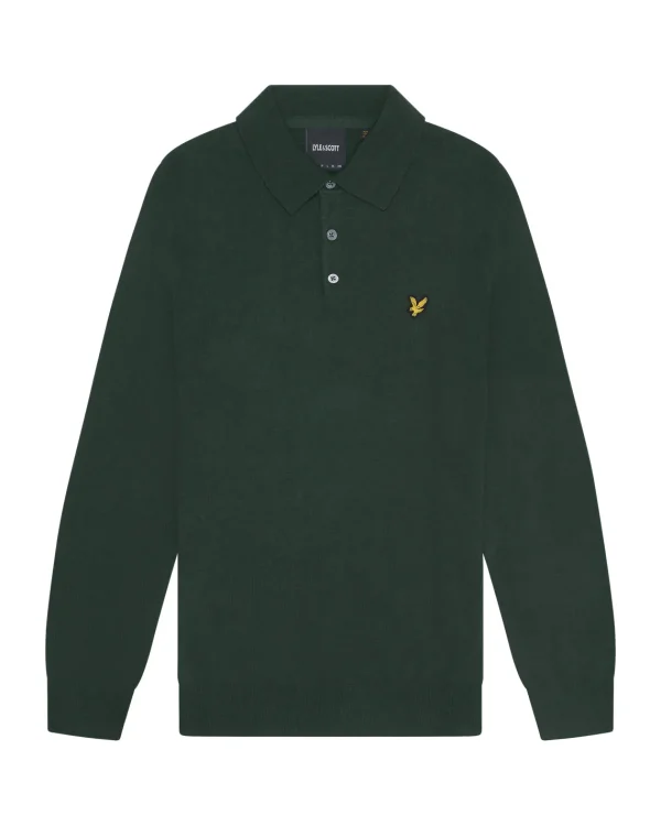 Lyle & Scott Polohemden<Langärmeliges gestricktes Poloshirt aus Baumwolle und Merino ArgyleTeal