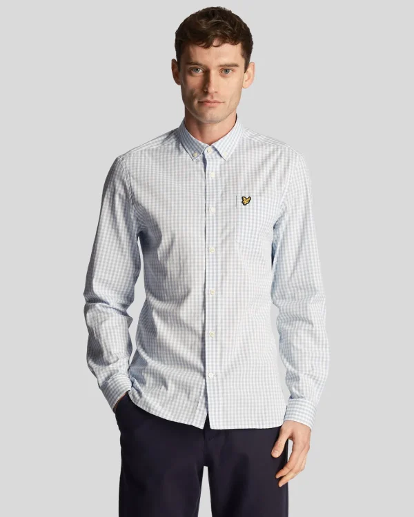 Lyle & Scott Hemden<Langärmeliges Slim Fit Gingham Hemd Hellblau/weiß