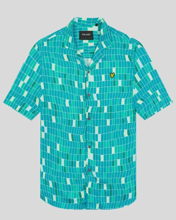 Lyle & Scott Hemden<Pool Print Hemd Fliesenblau
