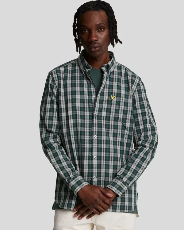 Lyle & Scott Vermächtnis | Hemden<Popeline-Hemd mit gewaschenem Karo ArgyleTeal/MidGreyMarl
