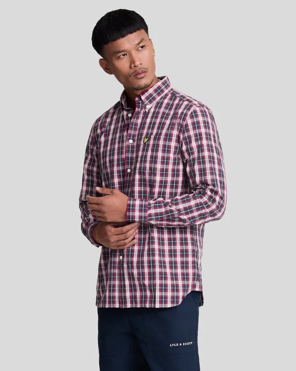 Lyle & Scott Vermächtnis | Hemden<Popeline-Hemd mit gewaschenem Karo DarkNavy/RichBurgundy