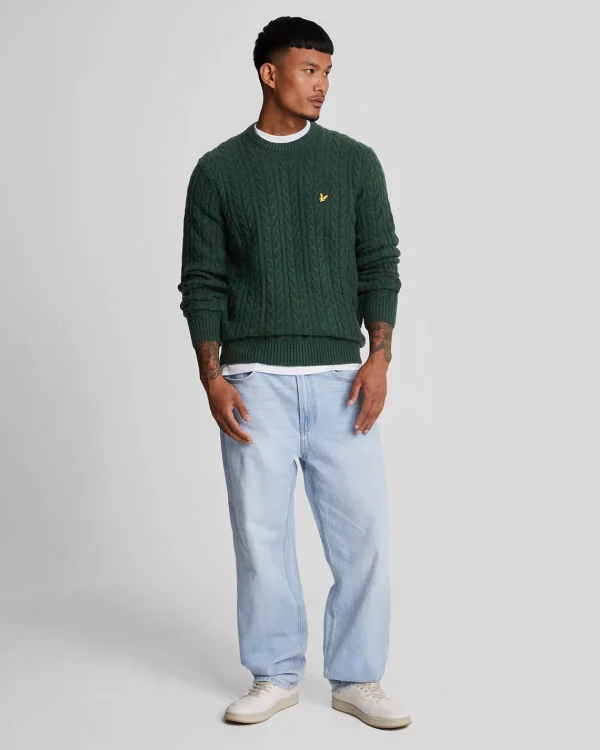 Lyle & Scott Pullover & Strickwaren<Rundhals-Pullover mit Kabel DarkGreenMarl