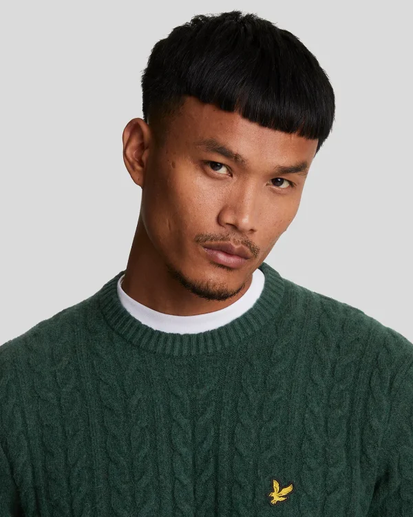 Lyle & Scott Pullover & Strickwaren<Rundhals-Pullover mit Kabel DarkGreenMarl