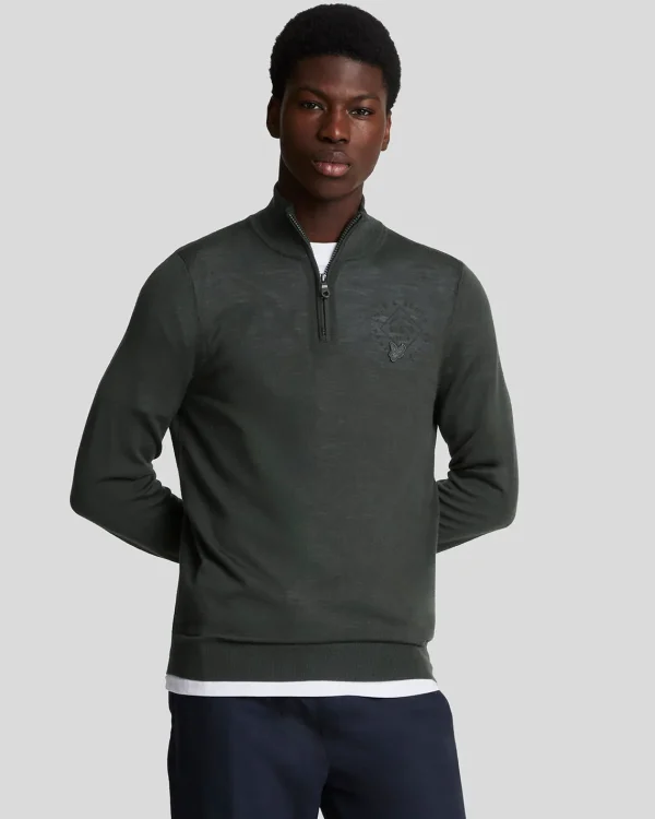 Lyle & Scott Reframed | Pullover & Strickwaren<Tonal Eagle Merino 1/4 Zip Pullover Gunmetal