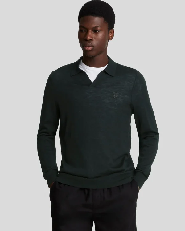Lyle & Scott Reframed<Tonal Eagle Pullover mit Kragen aus Merino JetBlack