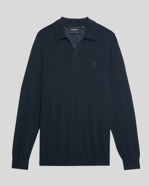 Lyle & Scott Reframed<Tonal Eagle Pullover mit Kragen aus Merino DarkNavy